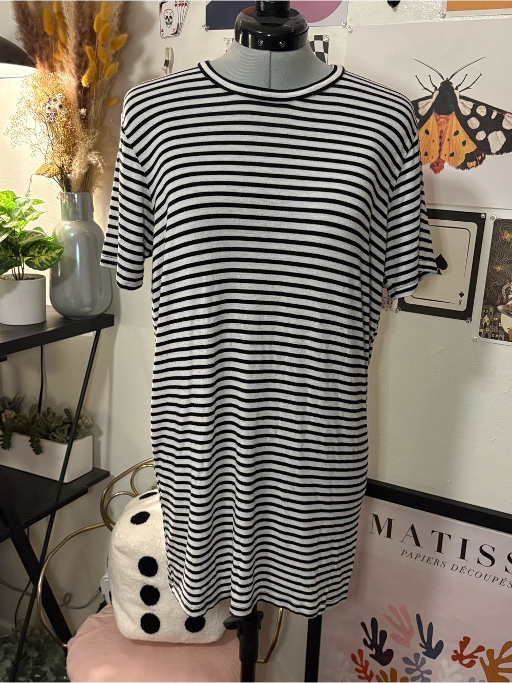 Brandy Melville Black & Gray Striped Oversized T-Shirt Dress